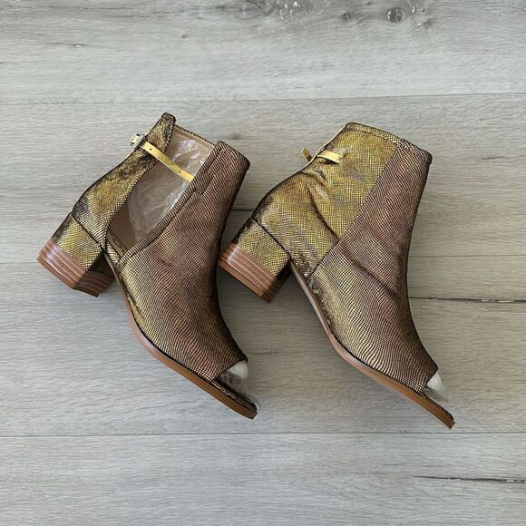 RJS Peep Open Toe Sandals Boot Cut Out Ankle Bootie Gold Sequins 10.5 EUC - Picture 8 of 10